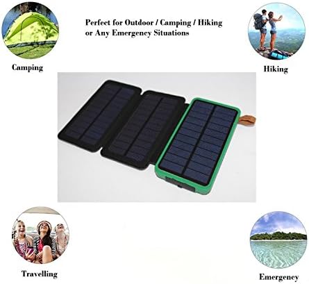 Solar Charger Waterproof 30000mAh Power Bank EZSTATION 1 or 3 Foldable Solar Panels Portable Battery Pack 2 USB For iPhoneX 8/7plus iPad Samsung Outdoor Camping Travelling (GREEN (3 Solar Panels))
