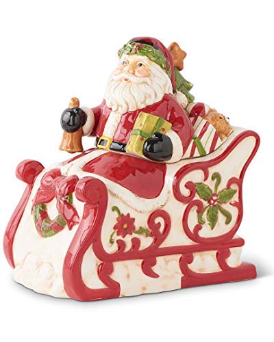 K&K Interiors 53180H 10 Inch Santa On Sleigh Ceramic Cookie Jar Red And White