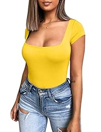 YMDUCH -  lot básico de manga corta con cuello cuadrado para mujer