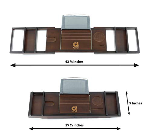 Adorn Home Essentials Bamboo Bathtub Caddy Tub Tray | Waterproof/Washable Bath Pillow with Suction Cup | Mahogany Brown | Expands up to 43"
