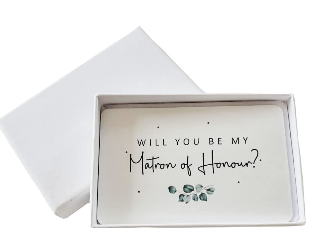Will You Be My Matron Of Honour? Wedding Proposal Eucalyptus Sentimental Metal Wallet Card (With White Gift Box)