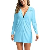 Women's UPF 50+ Swim Cover Up Sun Protection Hoodie Long Jacket SPF Lightweight Beach Cover Ups for Women