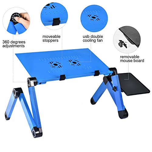 BAIJIAWEI Adjustable Laptop Table Stand with 2 CPU Cooling Fan, Portable Vented Lap Desk with Mouse Pad Side, Foldable Tray Table for Bed, Couch and Sofa - Thumbnail 2