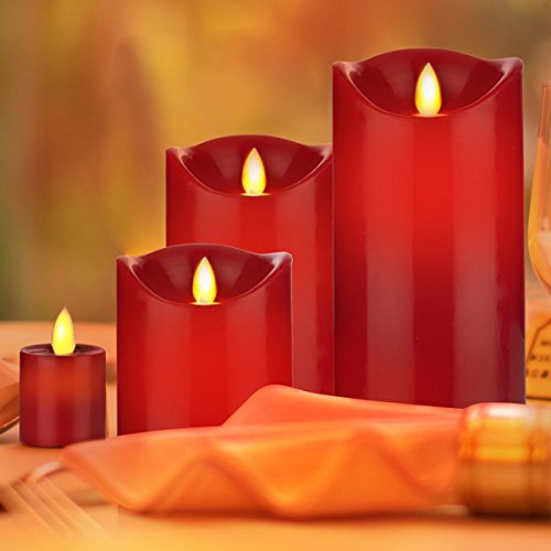 Flameless Candles Red Battery Operated Candles with Remote Timer Set of