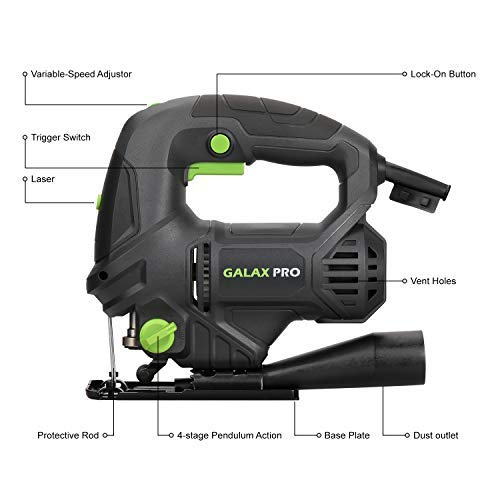 GALAX PRO Stichsäge, 600 W mit variabler Geschwindigkeit, 3000 SPM, 6 Geschwindigkeiten, 3 in 1, Laserführung, 4… – Bild 4