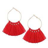 Elogoog Clearance Large Hoop Earrings Gold Fashion Jewelry Women Girl Long Tassel Earrings (Red)