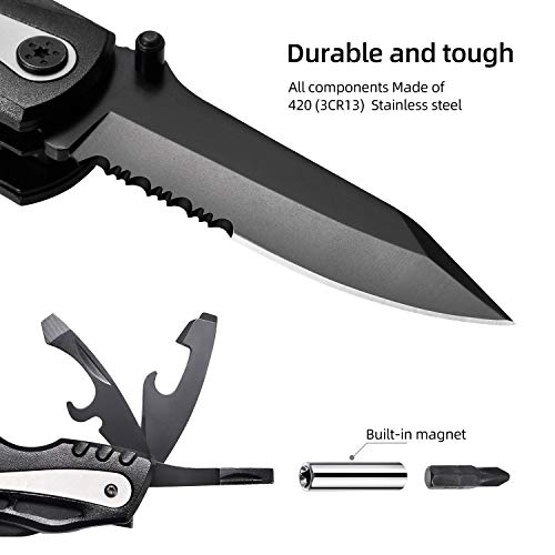 INONE 15-in-1 Multitool Repair tool Pocket Knife Utility Knife with Blades, Saw, Pliers, 9 Screwdriver Bits, Bottle/Can Opener Multi Tool for Outdoor, Car set, Home, Camping, Hiking, Fishing, Hunting - Thumbnail 2