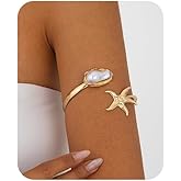 iamrzye Gold Arm Cuff Bracelet for Women Pearl Starfish Upper Arm Cuffs Bangle Bracelet Adjustable Minimalist Armband Arms Cuffs Shiny Fashion Open Bangle Bracelet Graceful Summer Beach Accessories