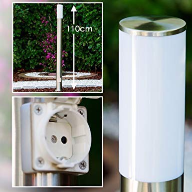 HOFSTEIN Außenleuchte Caserta mit Steckdose, moderne Sockelleuchte aus Edelstahl und Kunststoff-Scheiben, Wegeleuchte 110 cm, Gartenlampe mit E27-Fassung, Gartenbeleuchtung IP44, ohne Leuchtmittel – Bild 3