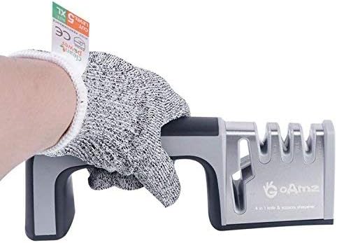 Fast Knife Sharpeners Kit Manual 3 Stage Knife Sharpening System Best Professional Precision Sharp Knife Sharpener Stainless Steel for Cooking Camping,with a Cut-Resistant Gloves (XL)