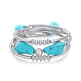 USA Annabel Turquoise Tassels Wrap Bangle Bracelet - Fashion Bohemian Jewelry Multilayer Charm Wire Bracelet for Women and Girls