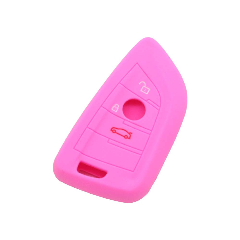 BROVACS Silicone Cover Protector Case Holder Skin Jacket Compatible with BMW X5 X6 X1 5 7 Series 3 Button Smart Remote Key Fob CV9906 Pink