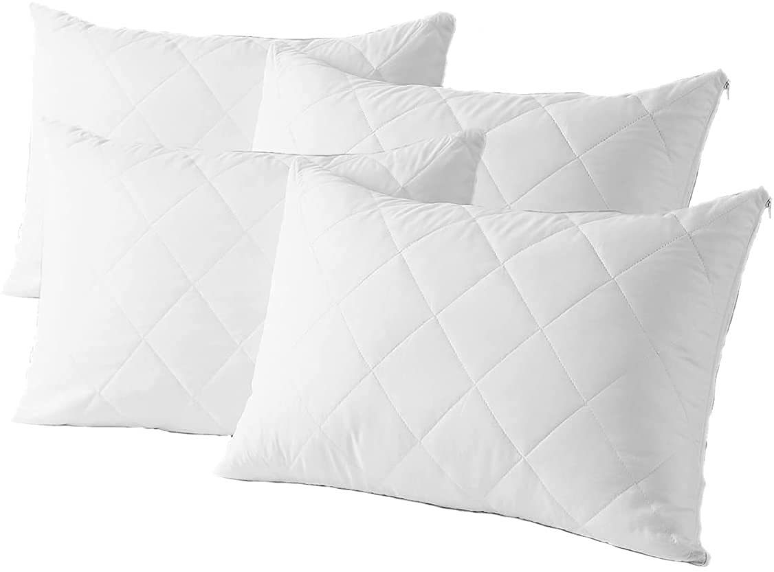 ARITRADERSLTD Microfiber Pillow Protectors Pack of 4 - Zipped Quilted Pillow Cases Hypo Allergenic Bed Pillow Covers Set, Comfortable Pillow Encasement, 75cm x 50cm, White