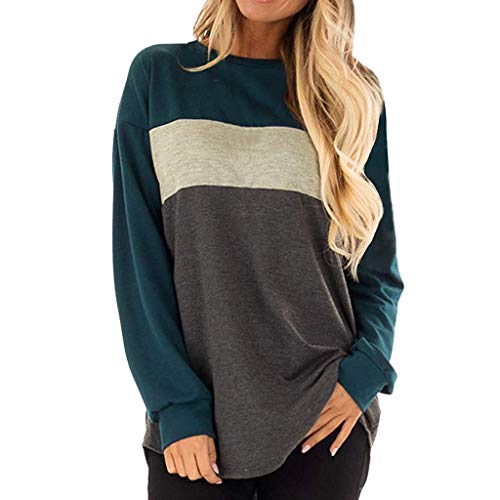 UOKNICE Womens Blouses, Long Sleeves Casual Winter Warm Crew Neck Tunic Tees Loose Color Polyester Block Tops