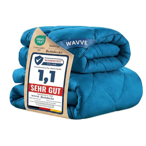 WAVVE Bettdecke 220x240 cm 2 teilig Inklusive Ganzjahresdecke 300gsm + Sommerdecke 150gsm ＝ Winterdecke 450gsm, Steppdecke Mikrofaser Türkis