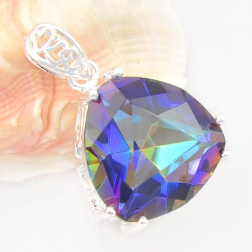 Gorgeous Triangle Style Rainbow Mystical Topaz Gemstone Silver Necklace Pendant