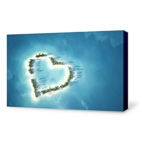 Canvas Wall Art Heart Shape Land View from Sky Painting Artwork for Home Prints Framed - 12x18 inches