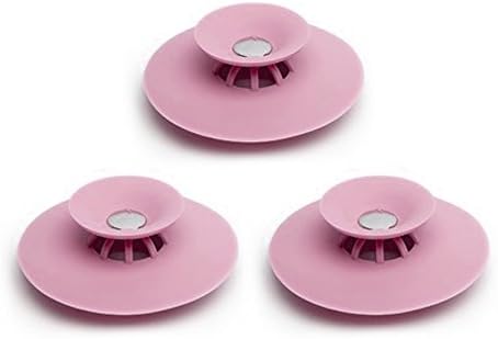 Rommeka Silicone Drain Stopper - 3 PCS Creative 2 in 1 Deodorant Sink Bathtub Stop &amp; Bathroom Hair Catcher, Drain Plug Protector Strainer Floor Filter Cover Clog for Kitchen Tub (Pink)