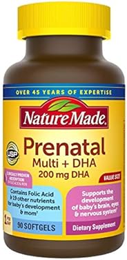 Nature Made Prenatal Vitamin + DHA Softgels with Folic Acid, Iodine and Zinc, 60 Count (Packaging May Vary)
