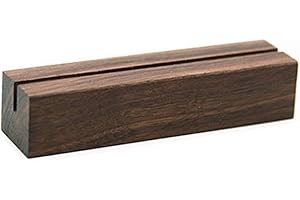 UNIQOOO 5 Pack Rustic Acrylic Sign Holders | Walnut Wood Table Numbers Display Stands | Place Card Holder, Perfect for Retail