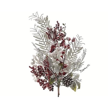 Tannenzweig mit roten und weißen Beeren 50cm // Tanne Spritzguss grün Basteln Dekozweige künstliche Tannenzweige