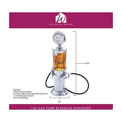 Wyndham House Bar Butler Antique Gas Pump Beverage Dispenser with 2 16 Ounce Containers, Silver
