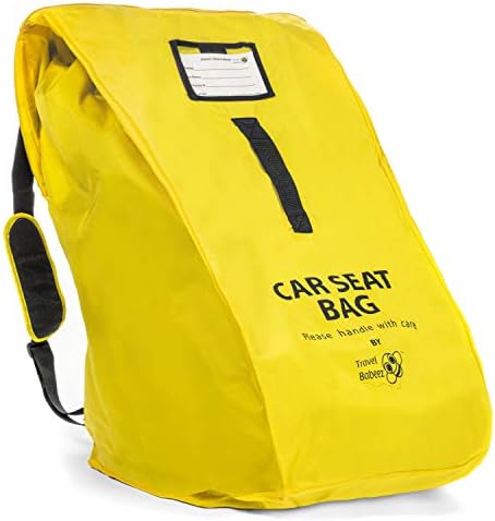 Travel Babeez Durable Car Seat Travel Bag, Airport Gate Check Bag with Easy-to-Carry Backpack-Style Shoulder Straps & Zipper Closure | Ballistic Nylon (Lemon Yellow)