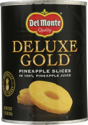 DEL MONTE DELUXE GOLD PINEAPPLE SLICES IN 100% PINEAPPLE JUICE, 20 OZ CAN, CANNED FRUIT