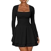 Ranfare Women's Sexy Party Dresses for Women Bodycon Midi Dresses Elegant Mesh Long Sleeve Ruffle Hem Cocktail Party Dress ﻿
