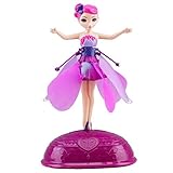 Beautiful Flying Fairy Doll Flutter Fly Flower Fairy Through the Air with music / Best Christmas gift New Year gift for Kids Children Girls (Dark Pink)