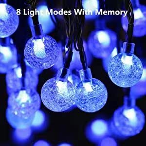 Solar String Lights Outdoor Waterproof, 50 LED 24 Feet, Crystal Globe Lights with 8 Lighting Modes, Solar Powered Patio Lights for Garden Yard Porch Wedding Party Decor (Blue)