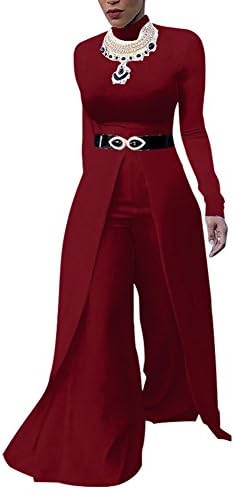 Fadvanes One Piece Jumpsuits for Women Long Sleeve Elegant for Party Wide Leg Flare Long Romper Pants Outfit