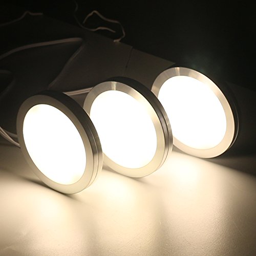 DOUBLE-K LIGHT LED Puck Light 6W DC 12V Under Counter Lighting, Kitchen Lighting, LED Closet Lights, All Accessories Included, 2800-3200K Warm White, Set of 3
