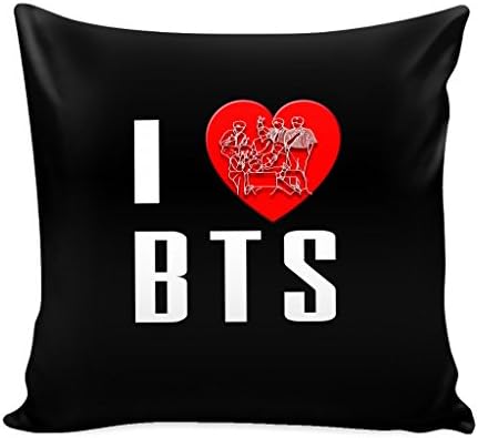 Stylelic I Love BTS Decorative Throw Pillow Case Zip Cover 16" X 16" (Black) - V1