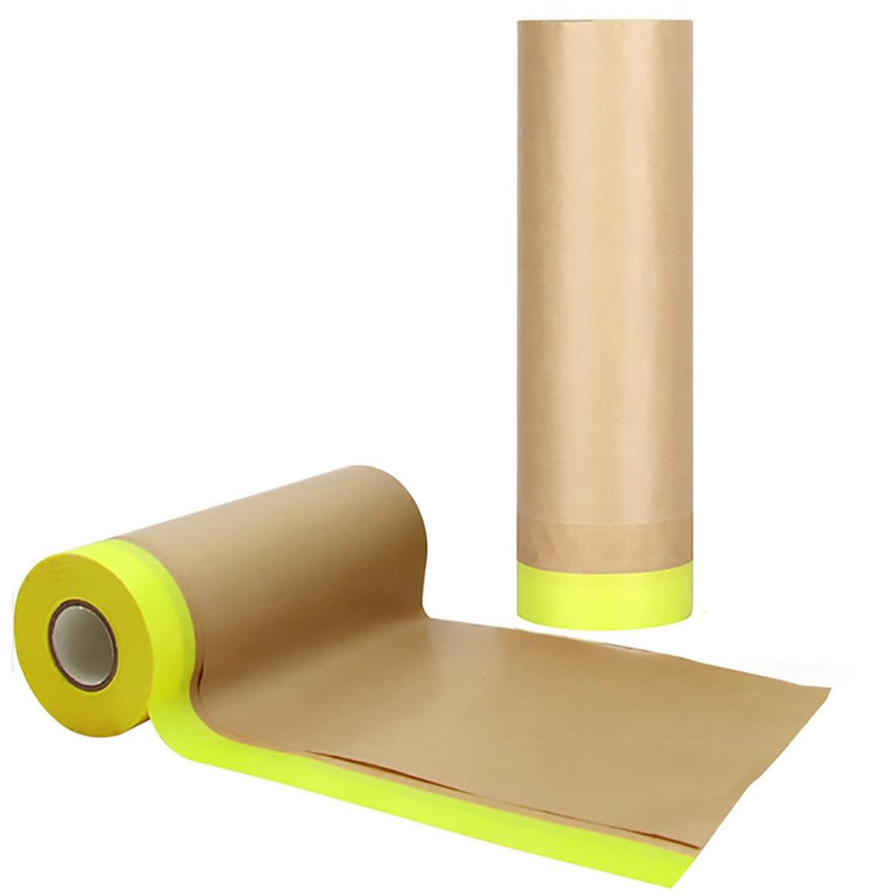 Rxinlucky 2 Rolls 55CM 15M Masking Paper for Spraying,Car Masking Paper for Spraying,Brown Paper Tape,Carpet Protection Film,Masking Film for Furniture Carpet Protection Film 21.65" x 49ft