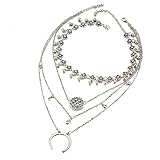 Victray Boho 4 Layers Necklaces Moon Coin Summer Beach Pendant Necklace Chains Fashion Jewelry for Women and Girls(Pack of 2)
