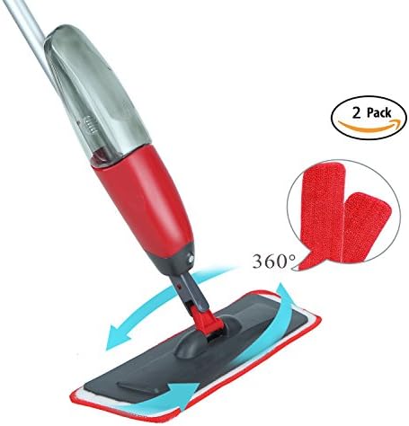 Dollermy Spray Cleaning Mop /2 x Ultra Soft Microfibre Mop Pads (red)