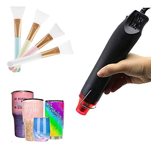 5Pcs Epoxy Glitter Tumbler Kits,Black Portable Bubble Buster Tool Heat Gun for DIY Acrylic Resin Cups to Remove Air Bubbles,4Pcs Magic Epoxy Brushes for Vinyl Crafts Tumbler