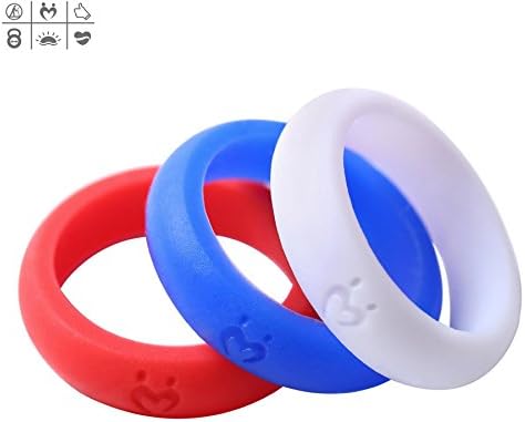 Siliringz Women's Silicone Wedding Rings, Love Mates Series, Pack of 3 Bands (8, Rose Madder, Cerulean, White)