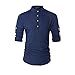 Keybur Beloved Mens Henley Neck Long Sleeve Popover Daily Look Linen Shirts