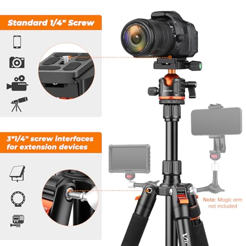 Victiv 200 cm Camera Tripod, Portable Stable Travel Tripod, 2-in-1 Tripod Monopod with 360° Panoramic Ball Head for DSLR Canon Nikon Sony, Aluminium Camera Tripod, Tripods for Smartphone