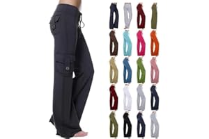 Cargo Pants Women Wide Leg High Waisted Drawstring Flare Leggings Stretch Workout Bootcut Yoga Trouses with Pockets