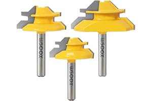 WSOOX 1/4 Inch Shank 45 Degree Lock Miter Router Bit Set, 3pcs Joint Router Bits, Wood Milling Cutter Glue Joint Tools Set (for Cutting 1/2Inch, 3/4Inch, 5/8Inch Wood Stock) (1/4 Shank)