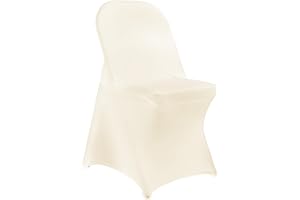 LGJIAOJIAO Stretch Spandex Chair Covers - Ivory 12 PCS, Folding Kitchen Chairs Cover, Universal Washable Slipcovers Protector, Removable Chair Seat Covers, for Wedding Party Dining Room Banquet Event