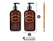 Bottiful Home-16 oz Amber Shampoo, Conditioner, Wash Shower Soap Dispensers-3 Refillable Empty PET Plastic Pump Bottle Shower Containers-Printed Design-Waterproof, Rust-Free, Clog-Free, Drip-Free