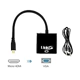 LinkS Active Micro HDMI to VGA M/F Adapter w 3FT 3.5mm Stereo cable in Black - Supports Audio--Specially for connect tablet with Micro HDMI output to VGA projector ...