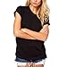 Moonar Summer Scoop Neck Lazer Cut Angel Wings Short Sleeve Casual Tops T Shirt,Small,Black