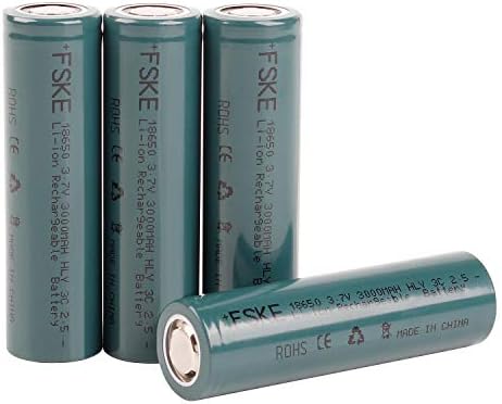 FSKE 18650 Battery Flat Top Li-ion Rechargeable Battery 18650 3000mah 3.7V For E-Cigarettes (4 Batteries)
