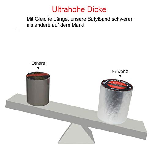 fowong Aluminum Wasserdichtes Klebeband, 10cm(B) x5M(L) Butyl Dichtungsband Alufolie Selbstklebend Reperaturband zum… – Bild 4