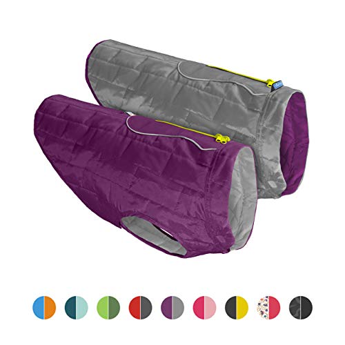 Kurgo Loft Jacket, Reversible Dog Coat, for Cold Weather, Water-resistant Dog Jacket with Reflective Trim, Purple/Grey, X-Large
